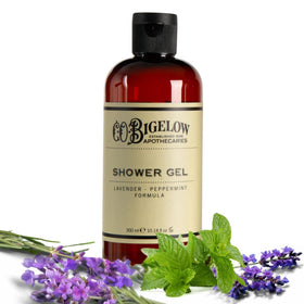C. O. Bigelow front bottle showing lavender peppermint scent and moisturizing benefit