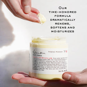 C. O. Bigelow cream in palm demonstrating quick absorption and non-greasy finish