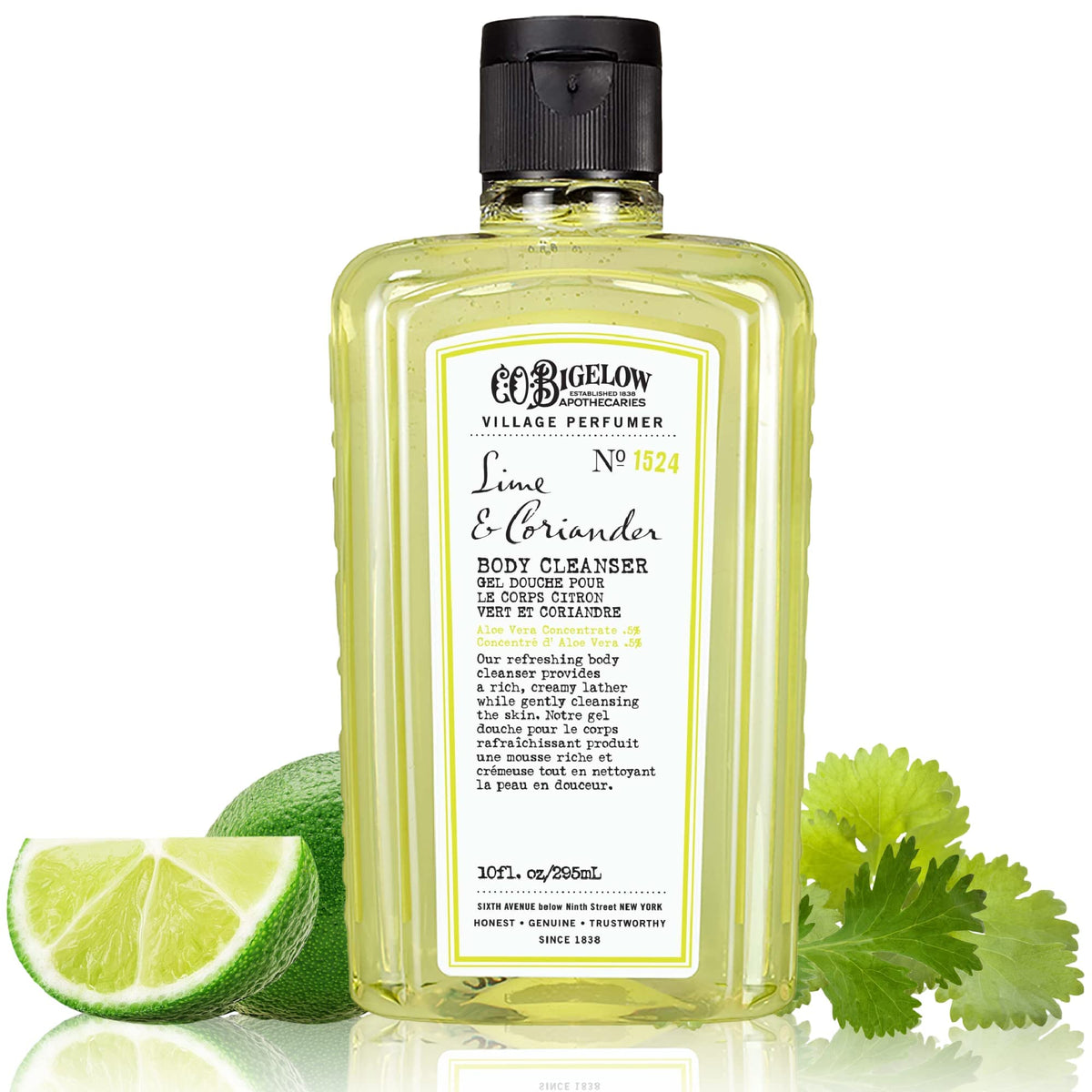 C. O. Bigelow front bottle shows lime coriander scent and travel-friendly size