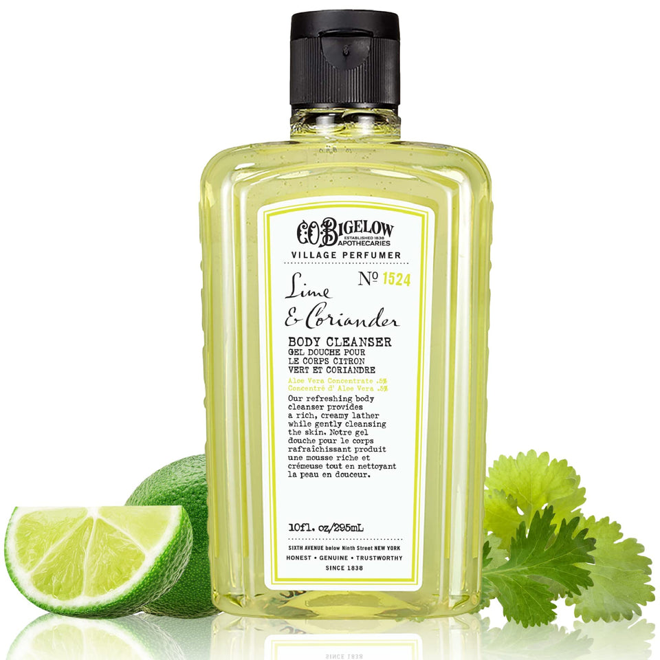 C. O. Bigelow front bottle shows lime coriander scent and travel-friendly size