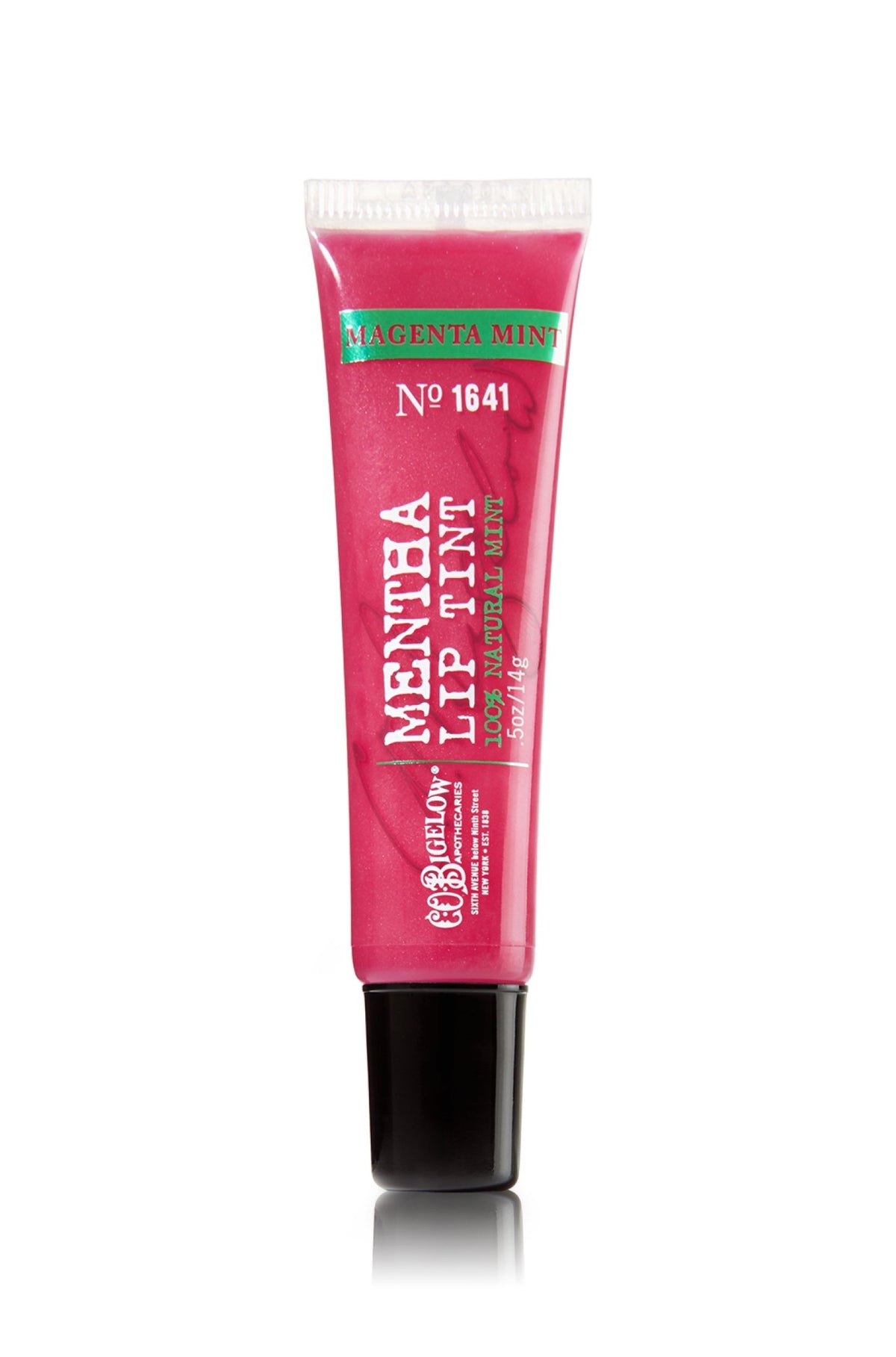 C. O. Bigelow lip tint jar front showing magenta color and convenient size