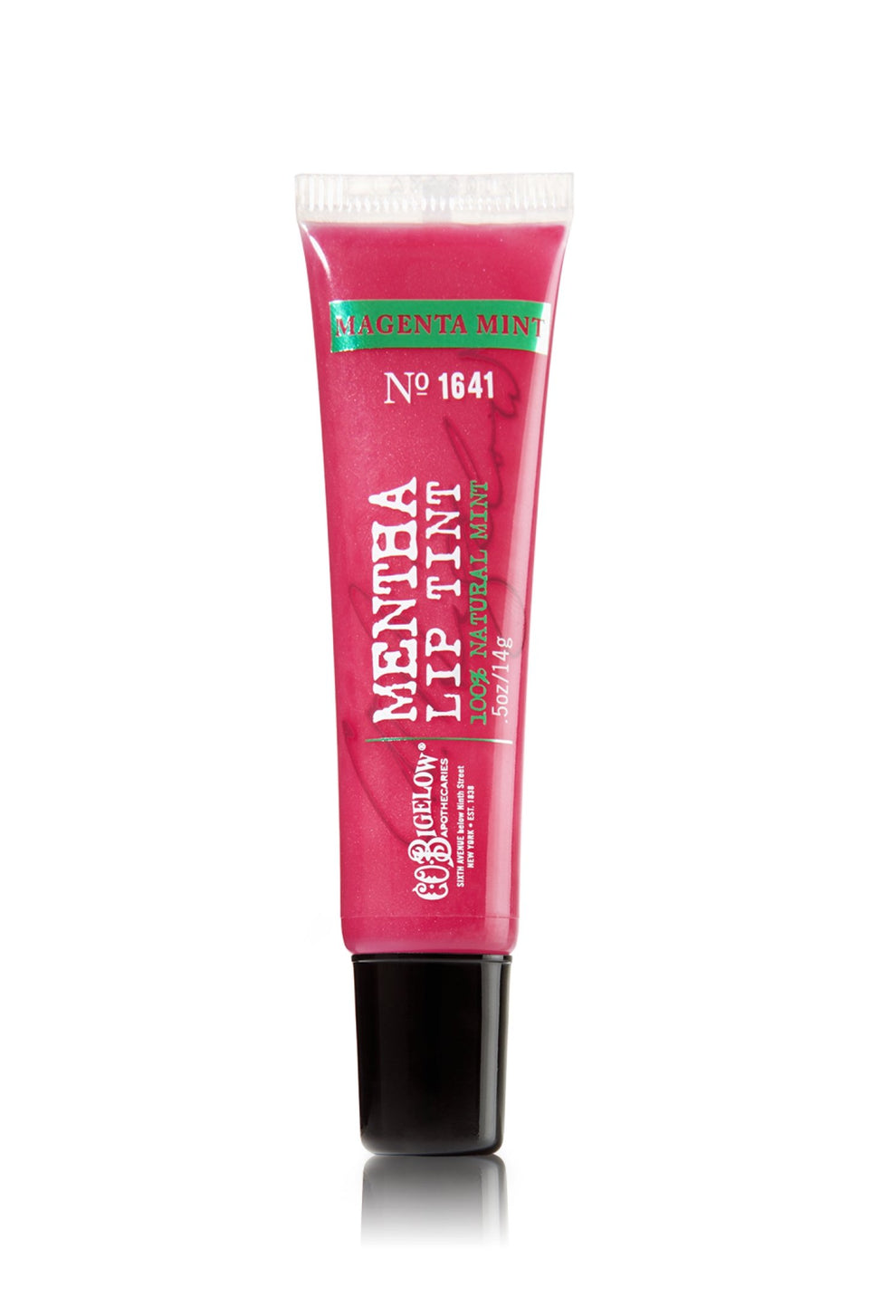 C. O. Bigelow lip tint jar front showing magenta color and convenient size