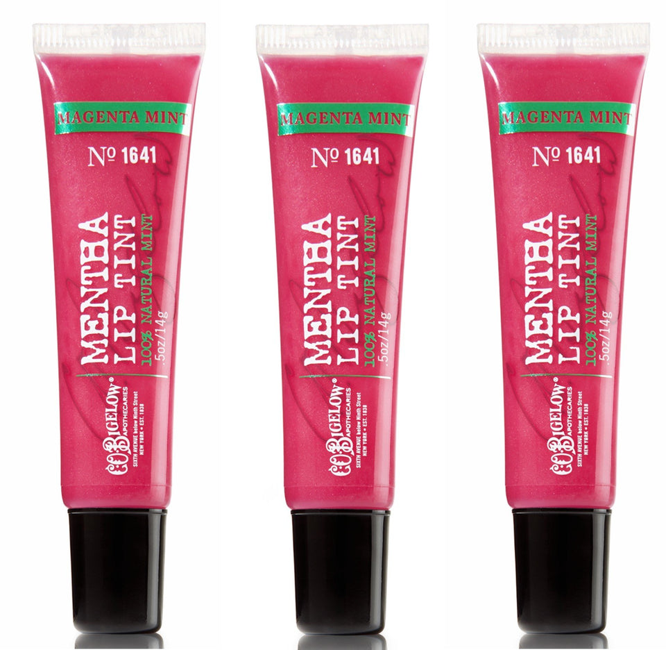 C. O. Bigelow Mentha lip tint front packaging showing magenta mint shade and cooling benefit