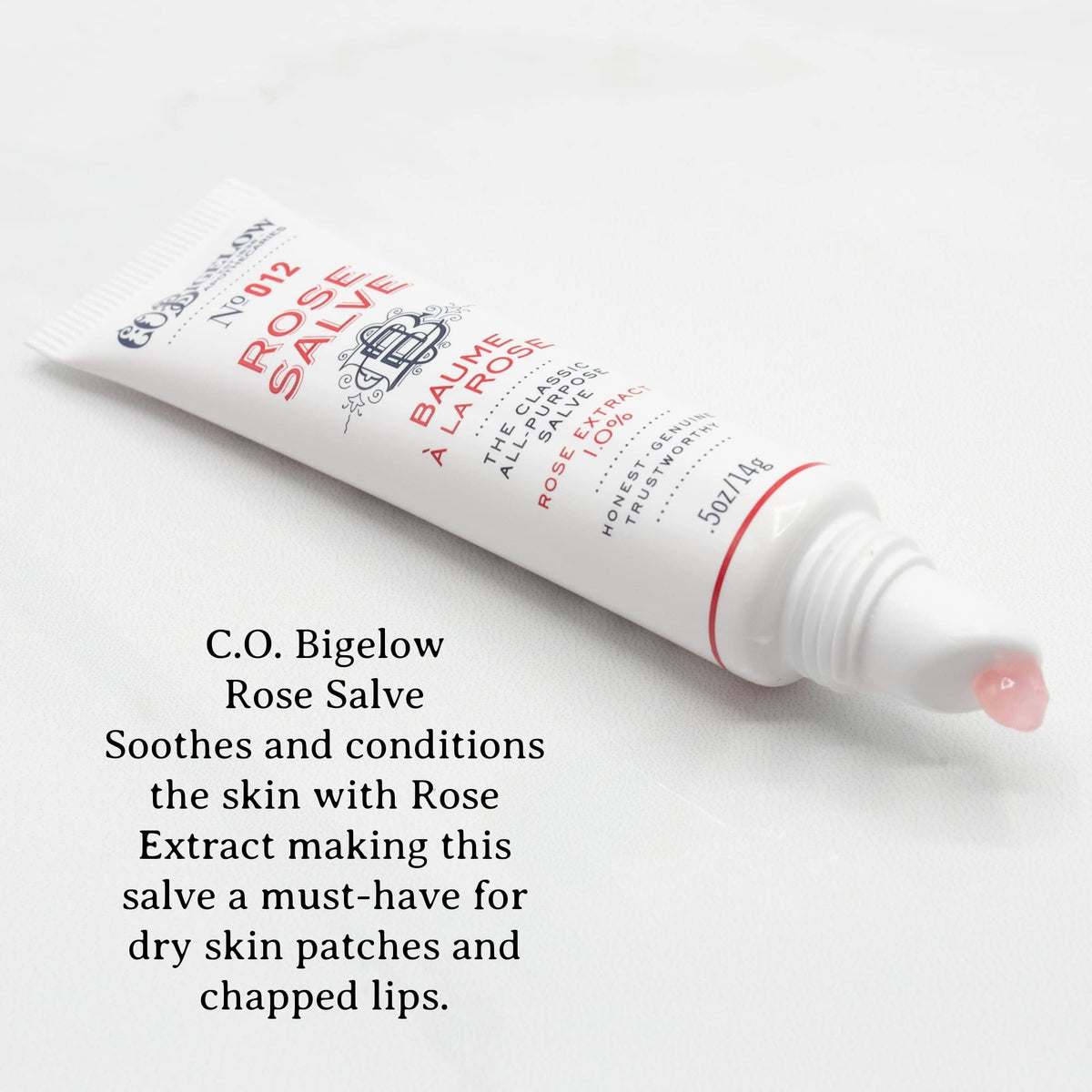 C. O. Bigelow open tube application on finger demonstrating precise, mess-free use