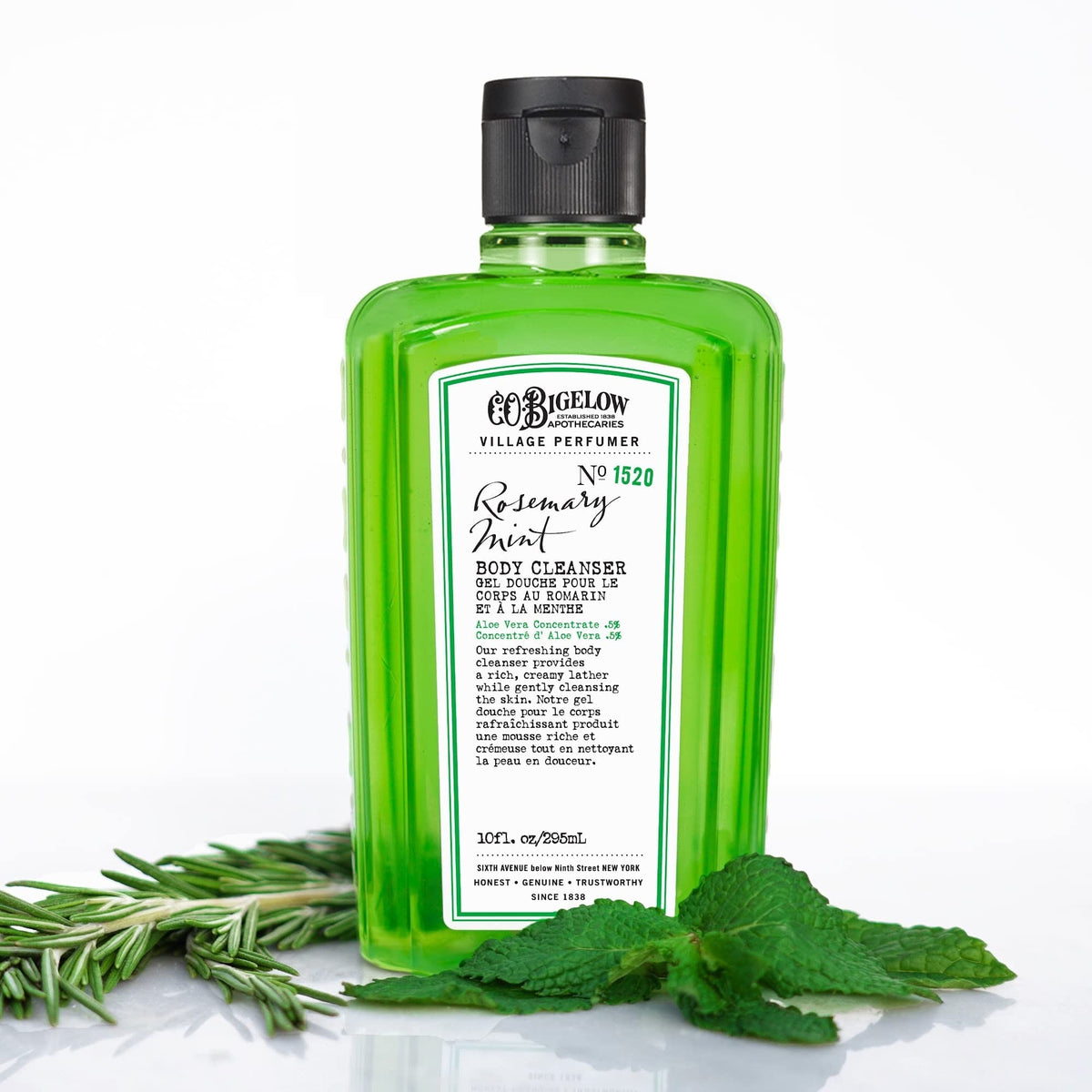 C. O. Bigelow front bottle showing rosemary mint scent and volume benefit
