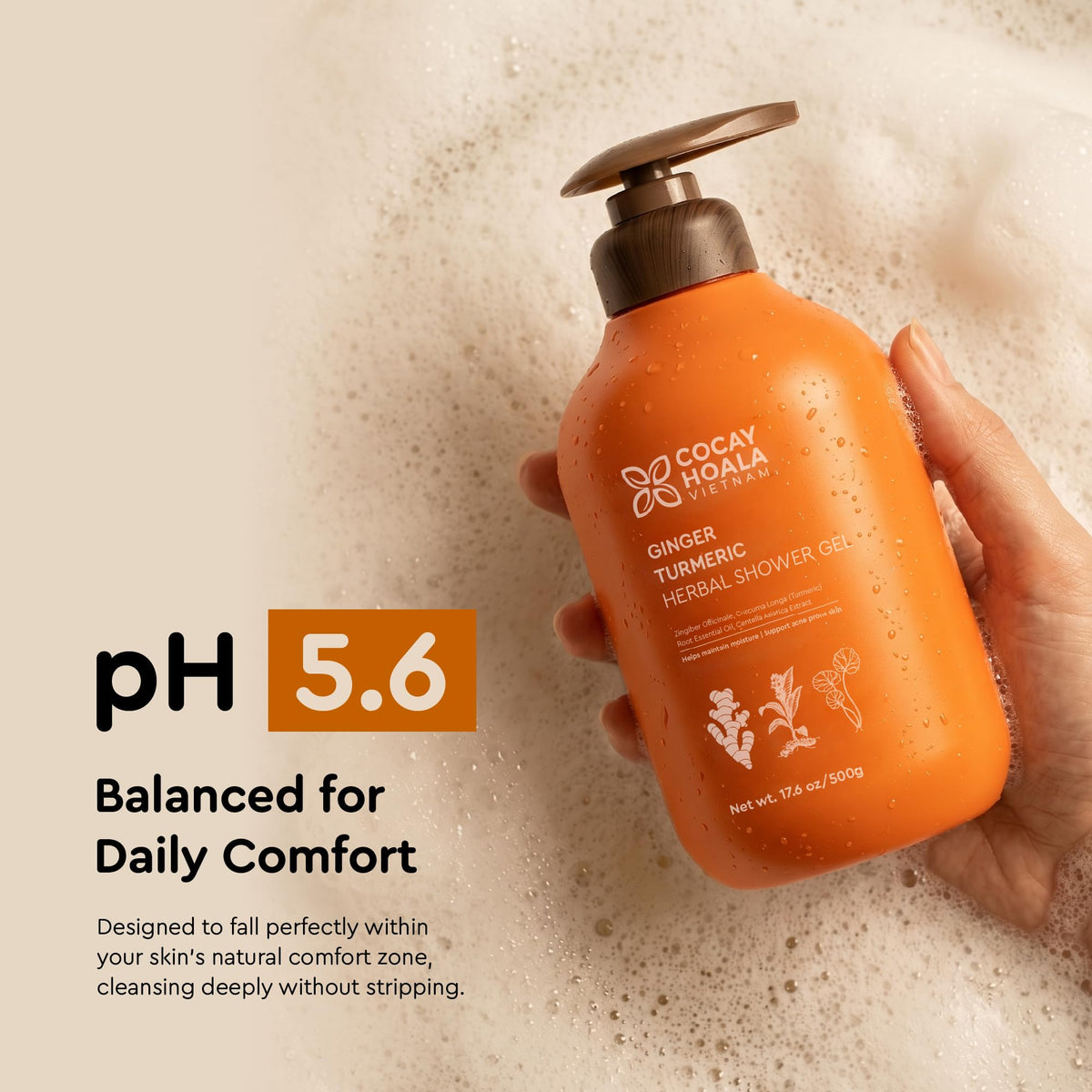 COCAY HOALA VIETNAM bottle staged in shower setting for everyday use benefit