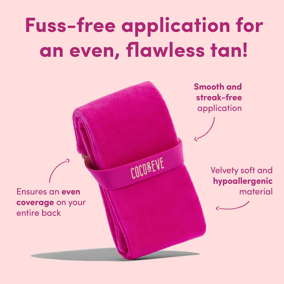 Coco & Eve applicator paired with tanning foam and mitt for complete routine