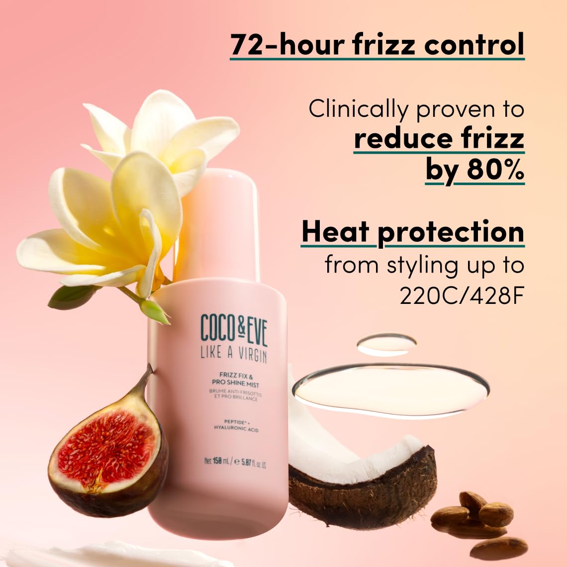 Coco & Eve mist applied on damp hair in bathroom for detangling and smoothness