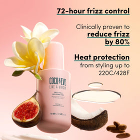 Coco & Eve mist applied on damp hair in bathroom for detangling and smoothness