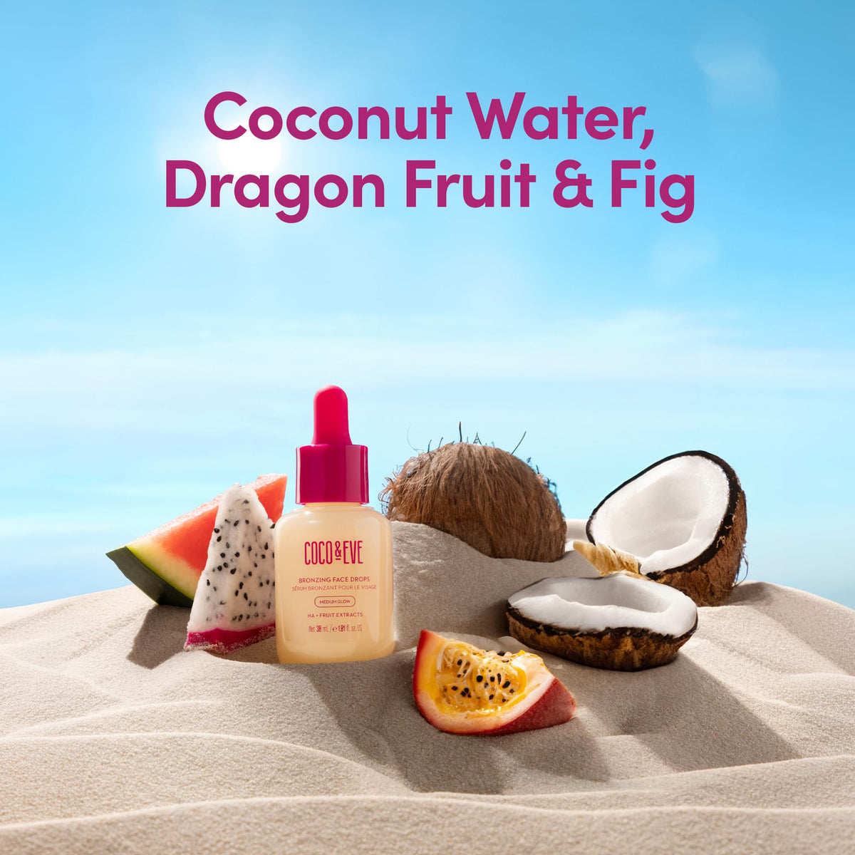 Coco & Eve label close-up displaying key ingredients and clean formulation benefits