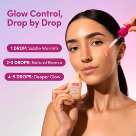 Coco & Eve drops mixed into moisturizer demonstrating customizable tanning method