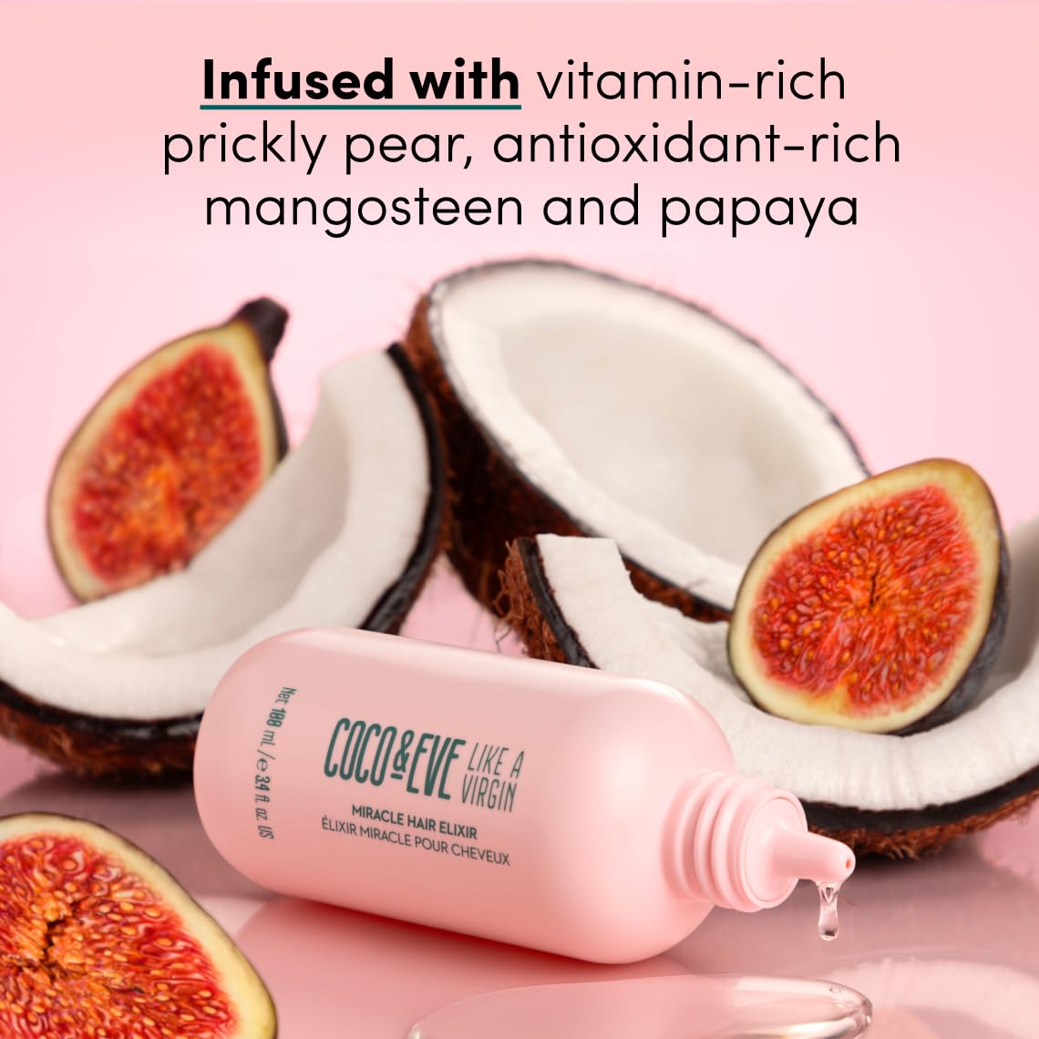 Applying Coco & Eve elixir to damp hair for hydration and heat protection