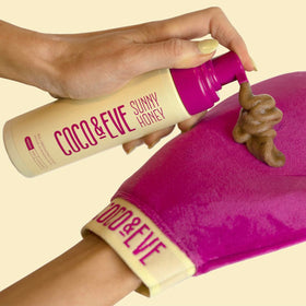 Coco & Eve foam and mitt set displayed together for easy, clean application