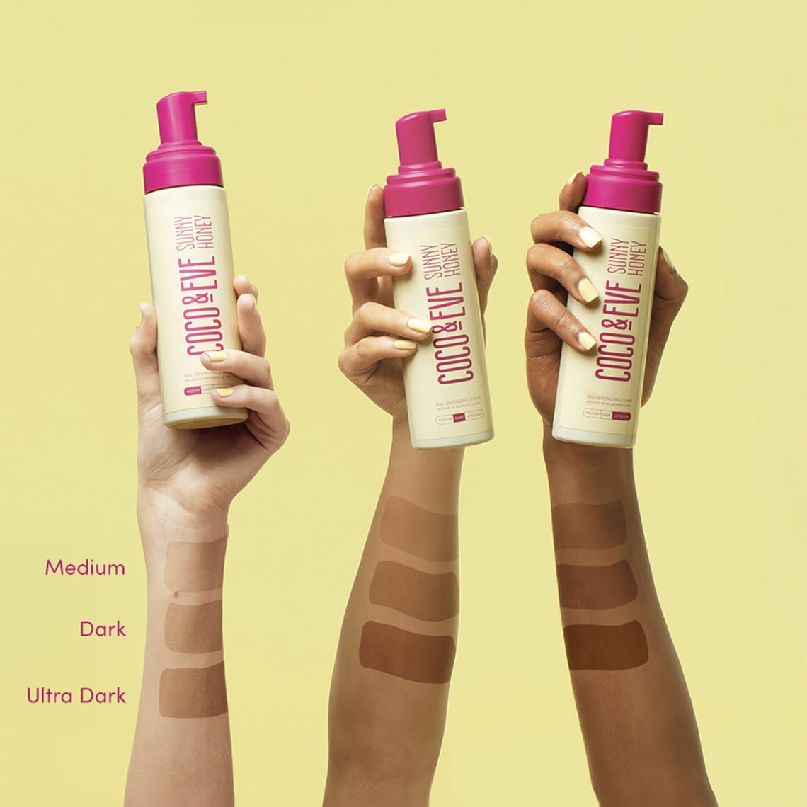 Coco & Eve foam being smoothed on an arm showing even coverage benefit