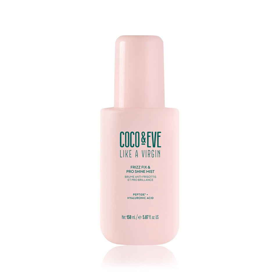 Coco & Eve front packaging showing sleek bottle and frizz control benefit