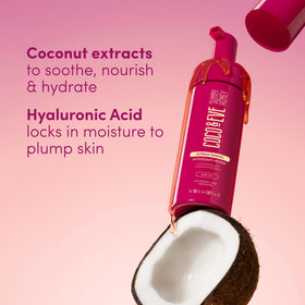 Ingredient label on Coco & Eve bottle highlighting hyaluronic acid and coconut extract