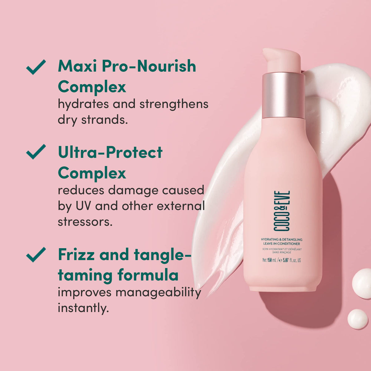 Coco & Eve creamy texture on hand showing lightweight hydration benefit