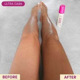 Coco & Eve before-and-after arm comparison, showing natural, even bronze