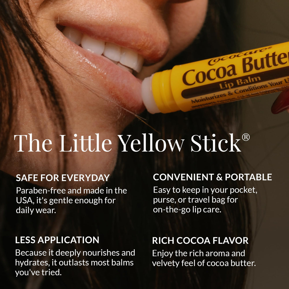 COCOCARE label close-up highlighting cocoa butter, vitamin E and aloe vera ingredients