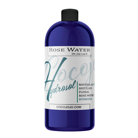 cocojojo front bottle image showing large 32 oz hydrosol and clear packaging benefit quick refill
