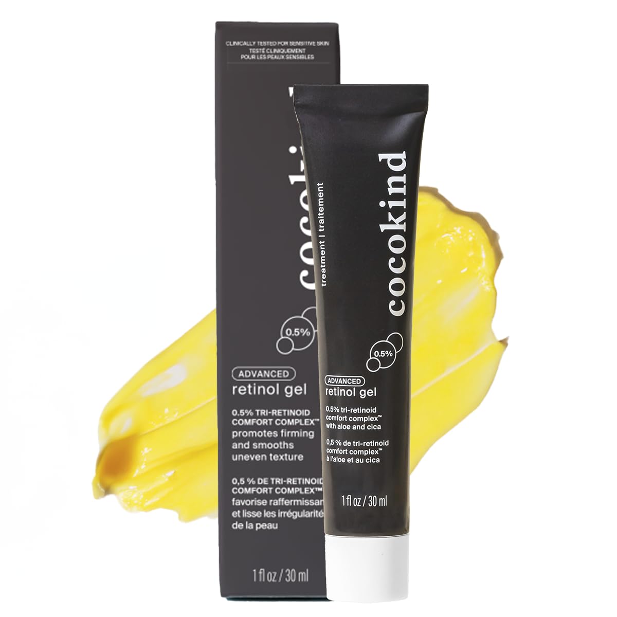 Cocokind front packaging showing the 0.5% advanced retinol gel benefits
