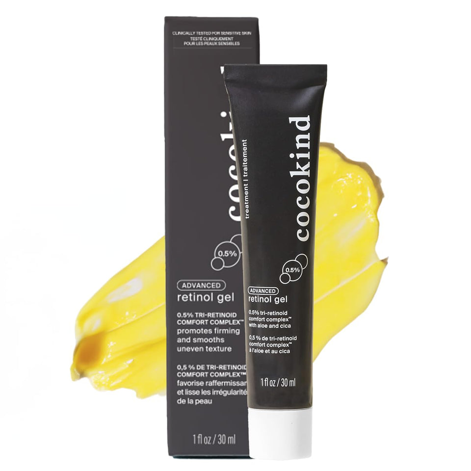 Cocokind front packaging showing the 0.5% advanced retinol gel benefits