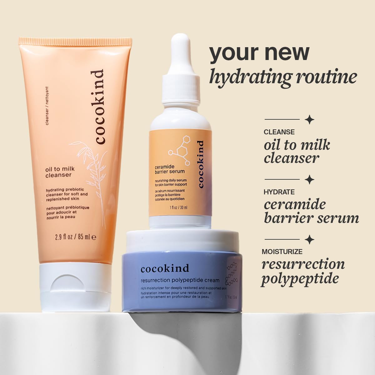 Label detail of Cocokind ingredients list emphasizing ceramides and skin-supporting actives