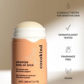 Cocokind open twist-up ceramide oil stick revealing solid balm for mess-free application benefit