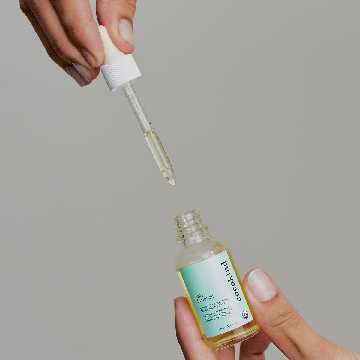cocokind chia oil texture on skin demonstrating lightweight absorption and smooth finish