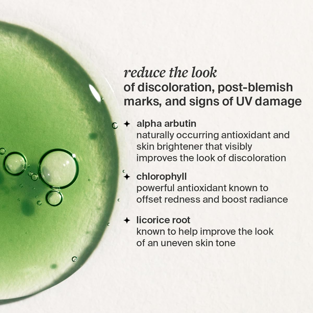 Cocokind chlorophyll ingredient beside green leaf illustrating antioxidant redness reduction
