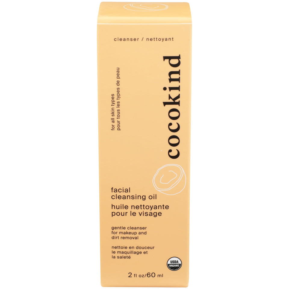 Cocokind bottle front view showing organic oil cleanser and gentle makeup removal benefit