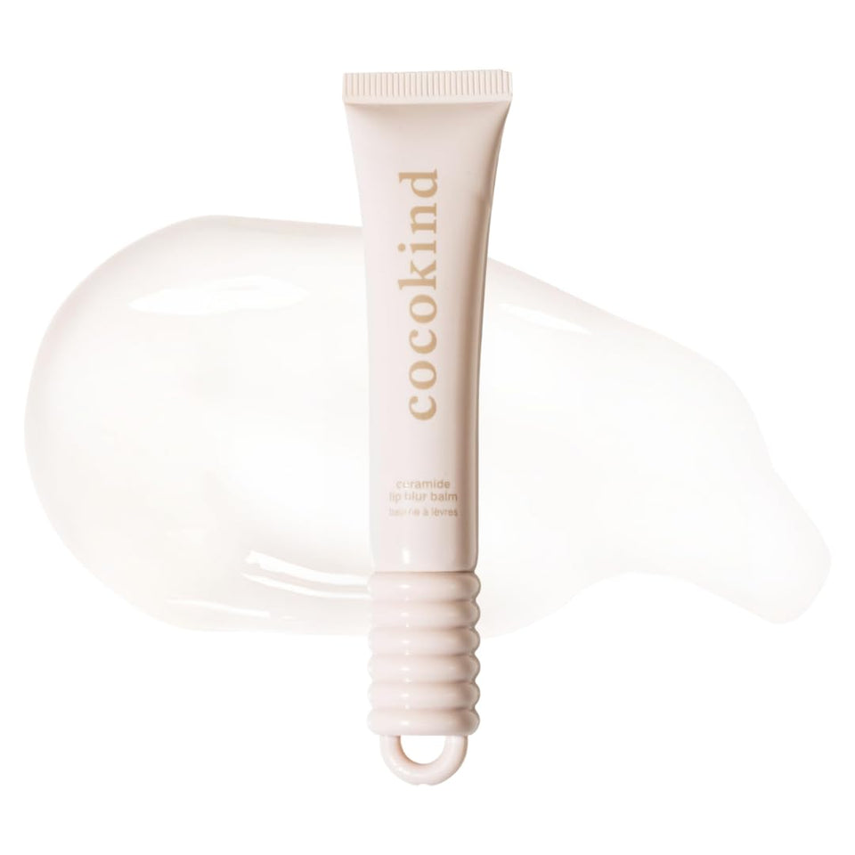 Cocokind clear lip blur front view showing compact tube and glossy finish