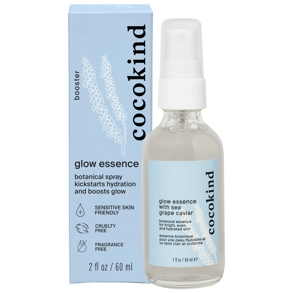 Cocokind front bottle showing label and recyclable glass helping routine simplicity