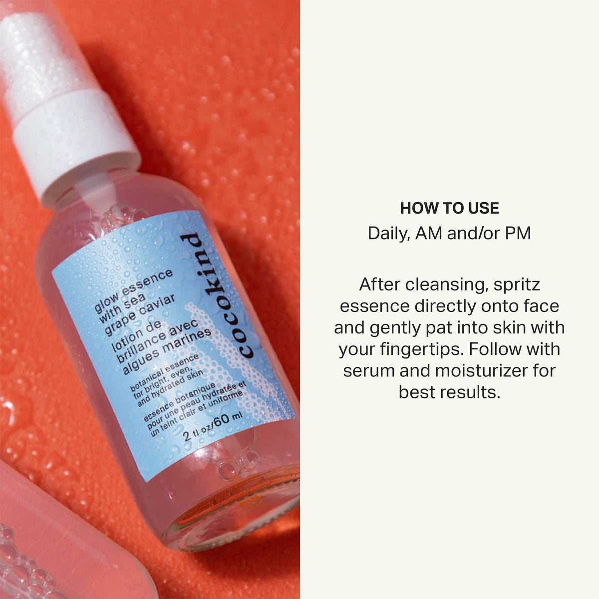Cocokind texture droplet on fingertip showing lightweight formula and fast absorption