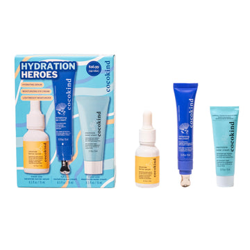 Cocokind front packaging trio set showing compact travel-friendly benefits