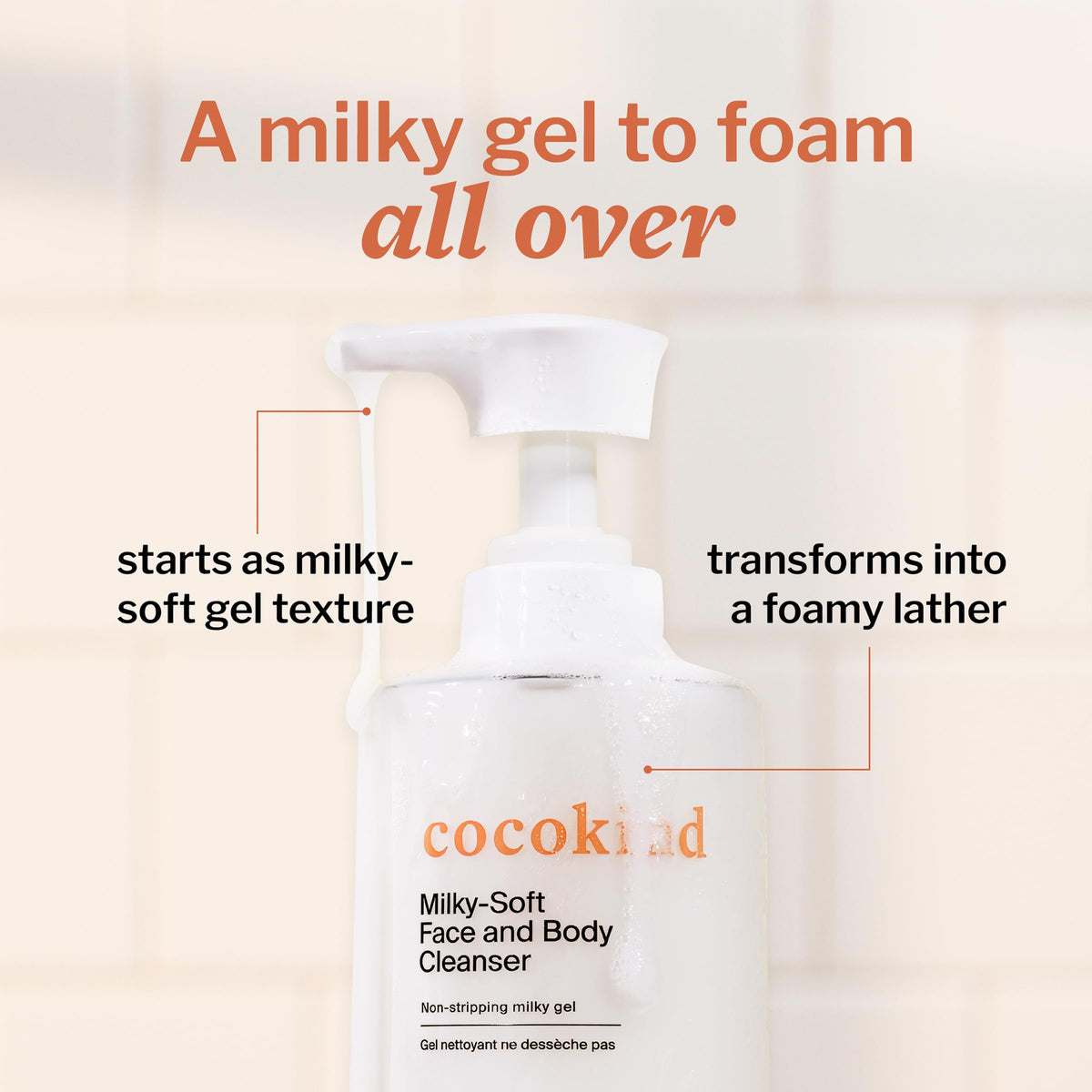Cocokind being applied to wet skin, demonstrating a soothing cleanse