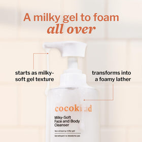 Cocokind being applied to wet skin, demonstrating a soothing cleanse