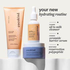Applying Cocokind cream to hand, illustrating fast absorption and barrier support