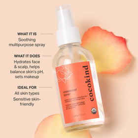 Cocokind fine mist spraying from nozzle demonstrating lightweight hydration delivery