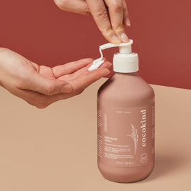 Cocokind pump dispenser close-up showing packaging detail and easy use benefit