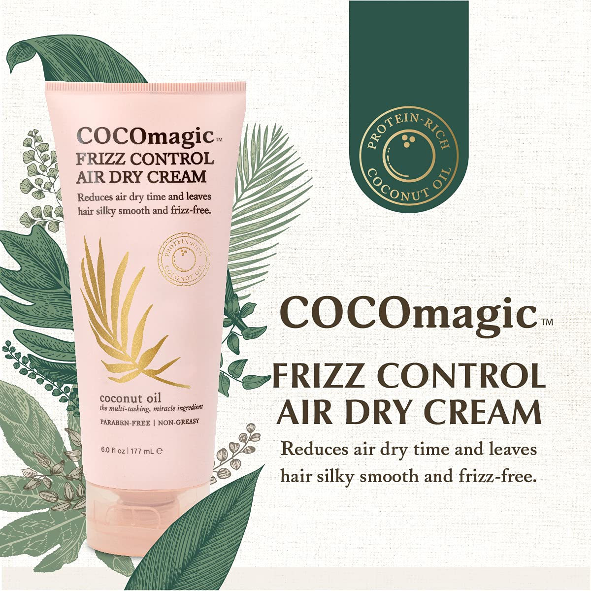 Cocomagic cream being applied to damp hair demonstrating frizz control and even distribution