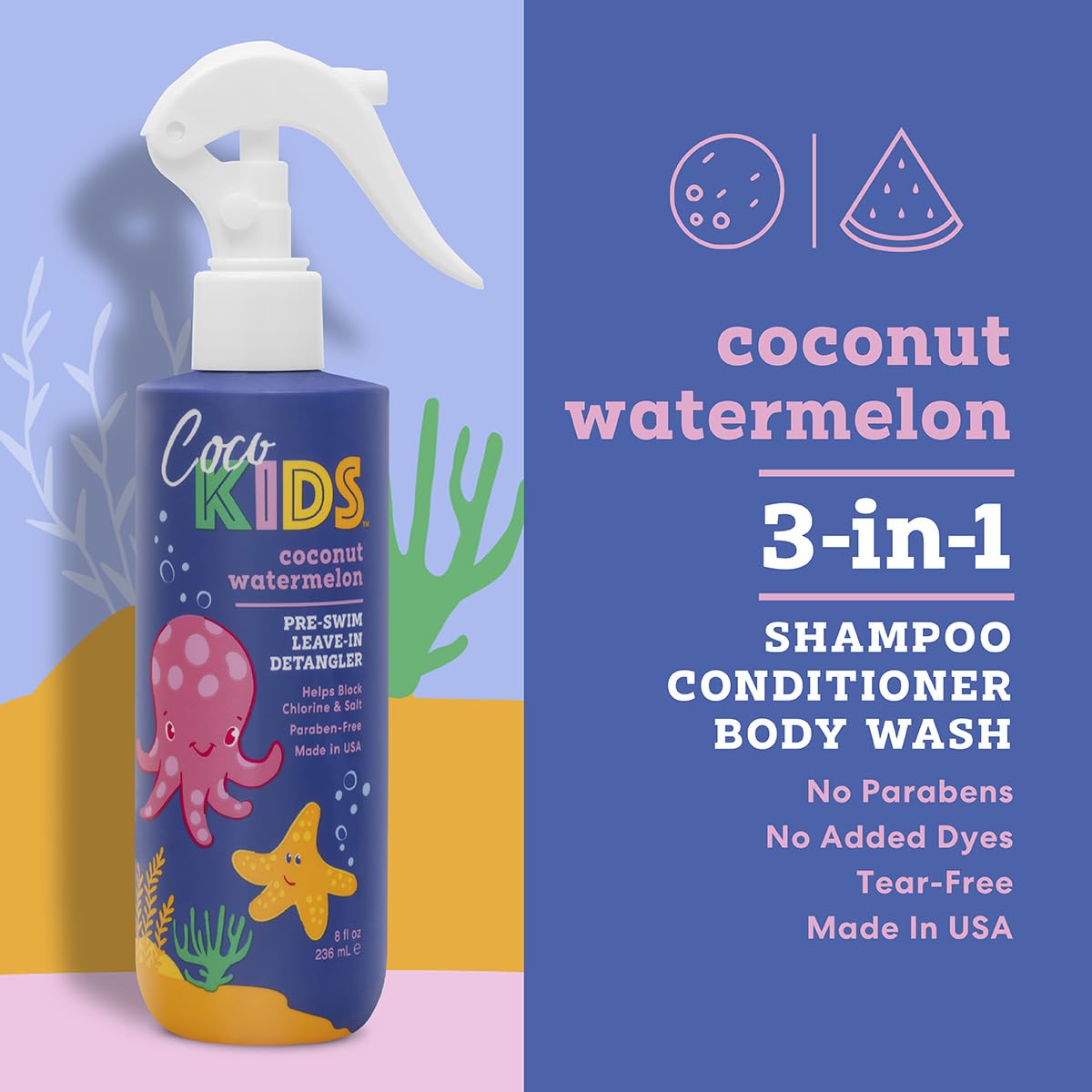 Cocomagic on child before pool showing easy detangling benefit