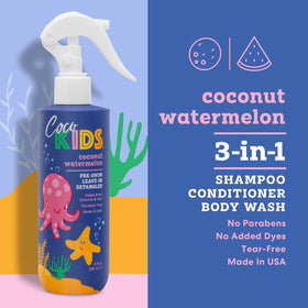 Cocomagic on child before pool showing easy detangling benefit