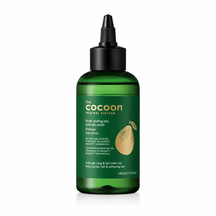 Cocoon Original pomelo hair tonic front packaging showing bottle and label benefits