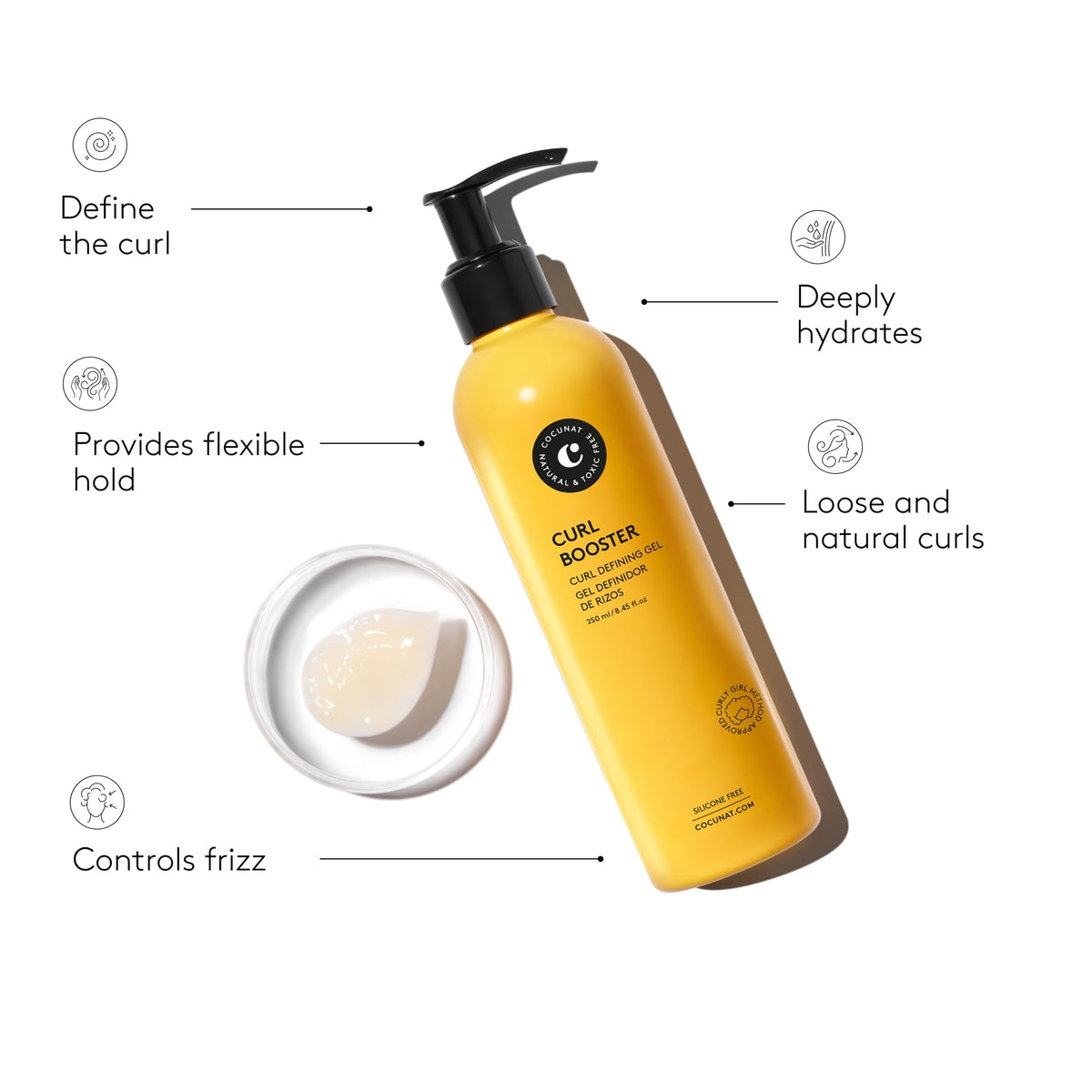 COCUNAT applying product to damp curls for defined, hydrated styling
