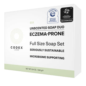 Codex Labs two stacked bars showing full-size unscented dermatology-friendly soap
