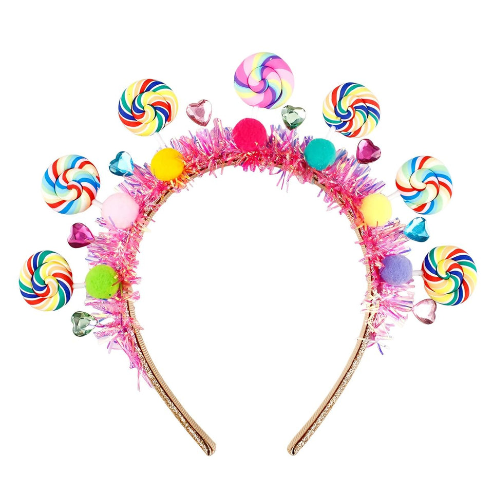 Cohortstar front view of candy headband showing colorful decorations for festive looks