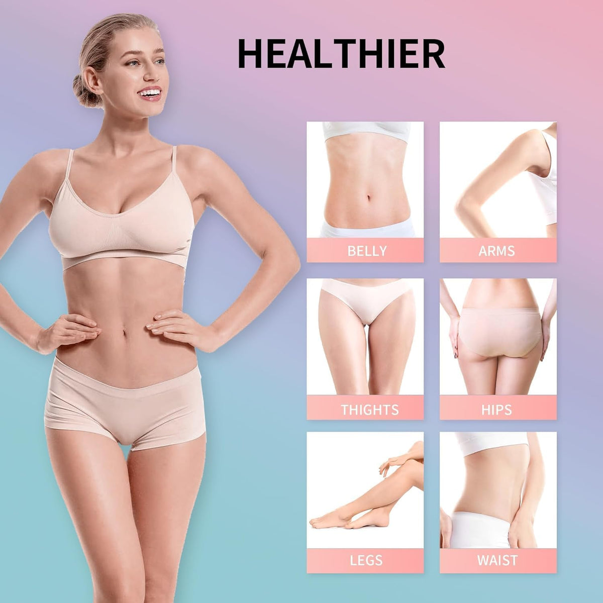 coinore being massaged into thighs and buttocks for smoother, toned appearance