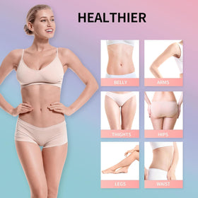 coinore being massaged into thighs and buttocks for smoother, toned appearance