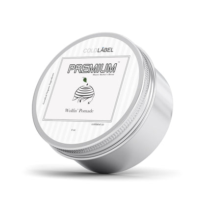COLDLABEL Wolfin Pomade jar front view shows product branding and neat packaging benefits